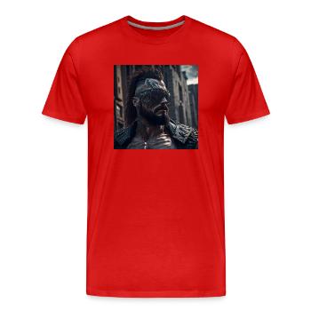 Future Cyberpunkt Warrior - Männer Premium Bio T-Shirt - Rot - Vorne - Damien (186cm)