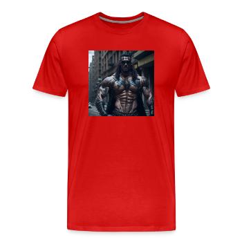 Future Cyberpunkt Warrior - Männer Premium Bio T-Shirt - Rot - Vorne - Damien (186cm)