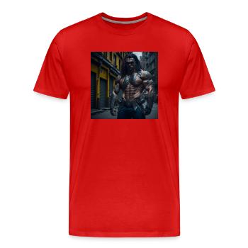 Futur guerrier cyberpunkt - T-shirt bio Premium Homme - rouge - Devant - Damien (186cm)