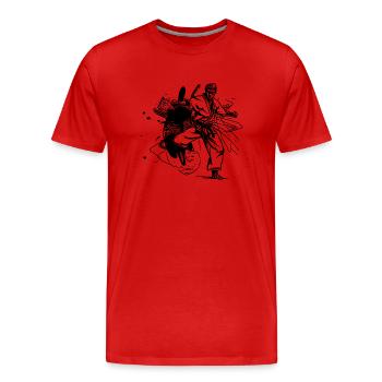Kampf Style Schattenboxen Karate Kämpfer Tattoo - Männer Premium Bio T-Shirt - Rot - Vorne - Damien (186cm)