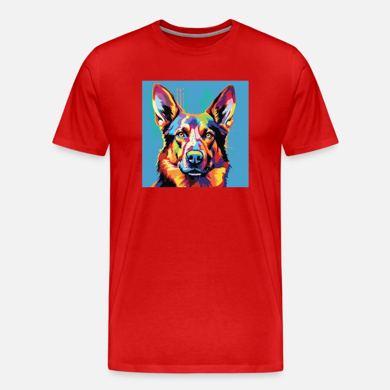 Deutscher Schäferhund Pop Art - Männer Premium Bio T-Shirt - Rot