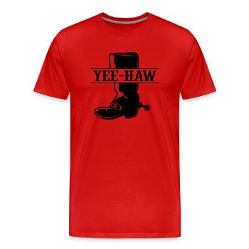 Yee - Haw Cowboy Boots - Men's Premium Organic T-Shirt - red - Front - Damien (186cm)