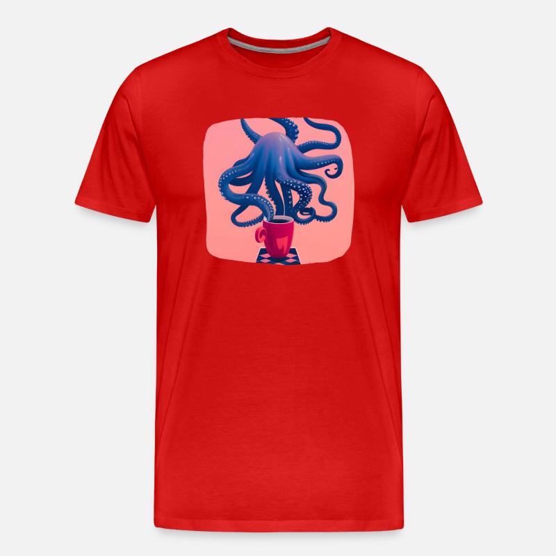 Blauer Oktopus mit Kaffee - Männer Premium Bio T-Shirt - Rot
