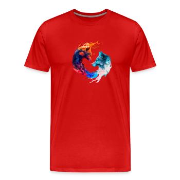 Harmonie des loups / Loups Ying et Yang multicolores - T-shirt bio Premium Homme - rouge - Devant - Damien (186cm)