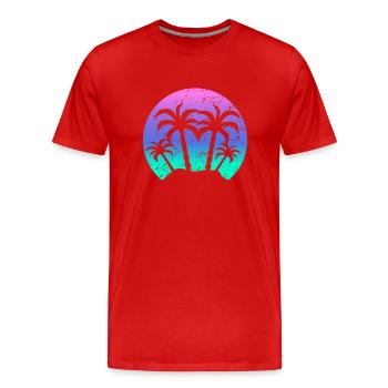 Palmen Sonnenuntergang Vintage - Männer Premium Bio T-Shirt - Rot - Vorne - Damien (186cm)