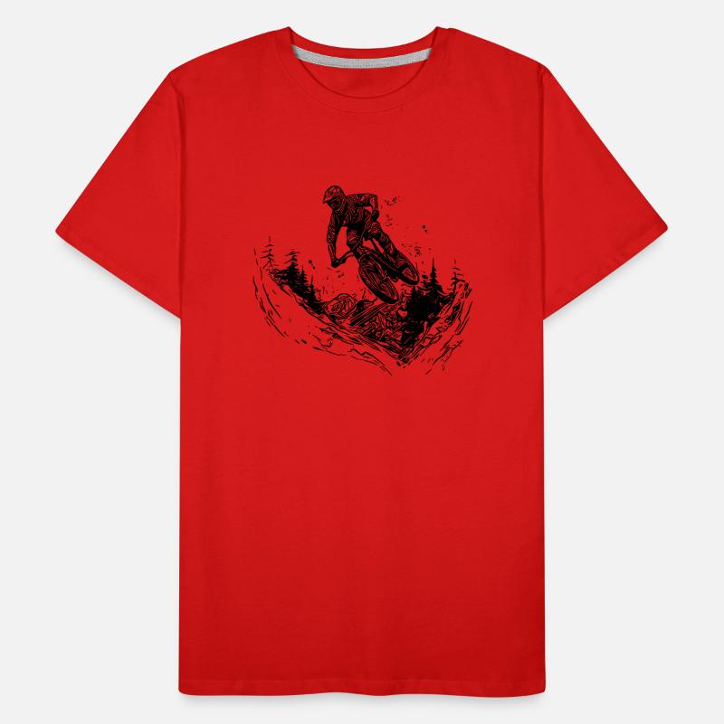 Springender Mountainbiker Fahrrad Wald Abfahrt Männer Premium Bio T-Shirt