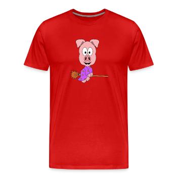 HEXE - SCHWEIN - HEXENBESEN - TIER - KIND - BABY - Männer Premium Bio T-Shirt - Rot - Vorne - Damien (186cm)
