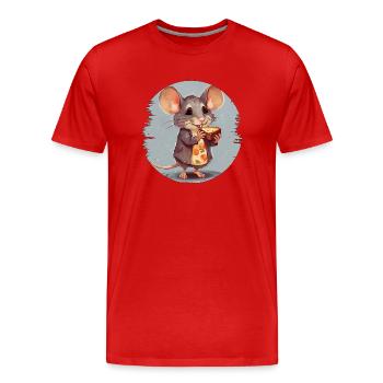 Souris avec un morceau de biscuit - T-shirt bio Premium Homme - rouge - Devant - Damien (186cm)