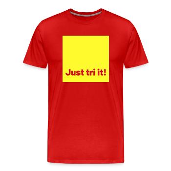 just tri it yellow - Men's Premium Organic T-Shirt - red - Front - Damien (186cm)
