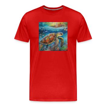 Modern Colourful Turtle Wall Art - Men's Premium Organic T-Shirt - red - Front - Damien (186cm)