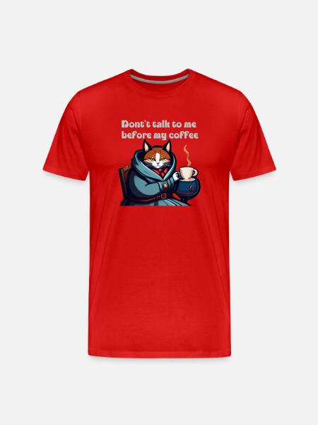 Lustige Katze und Kaffee - Männer Premium Bio T-Shirt - Rot