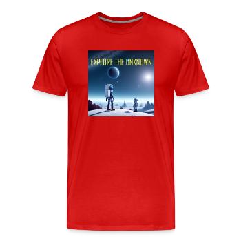 Erkunde das Unbekannte - Männer Premium Bio T-Shirt - Rot - Vorne - Damien (186cm)