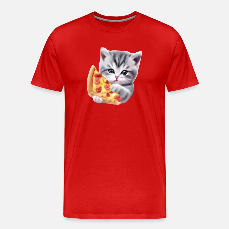 Pizza Katze - Männer Premium Bio T-Shirt - Rot