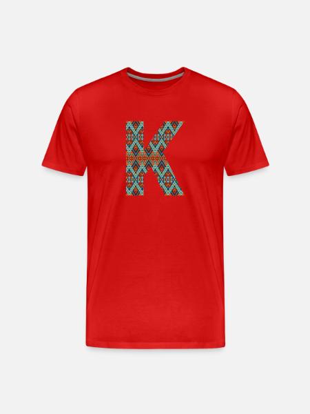 Buchstabe K- Boho-Design, buntes Monogramm - Männer Premium Bio T-Shirt - Rot