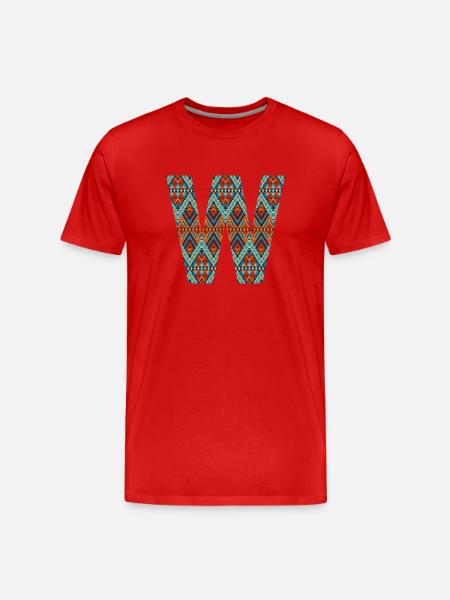 Buchstabe W- Boho-Design, Buntes Monogramm - Männer Premium Bio T-Shirt - Rot