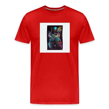 Autocollant Cool Owl - T-shirt bio Premium Homme - rouge - Devant - Damien (186cm)