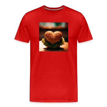Le chemin vers le cœur d’un homme passe par son estomac - T-shirt bio Premium Homme - rouge - Devant - Damien (186cm)