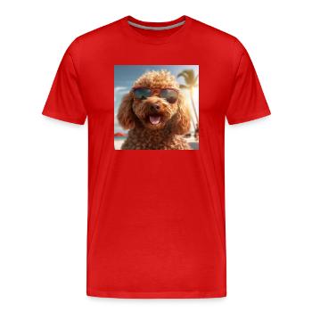 Poodle with sunglasses on vacation on the beach - Men's Premium Organic T-Shirt - red - Front - Damien (186cm)