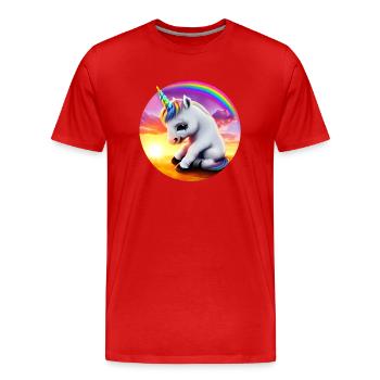Einhorn traurig Regenbogen - Männer Premium Bio T-Shirt - Rot - Vorne - Damien (186cm)
