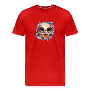 Hibou vigilant mignon | Hibou de nuit - T-shirt bio Premium Homme - rouge - Devant - Damien (186cm)