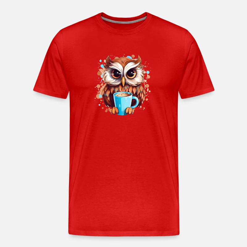 Niedliche Wachsame Eule | Nachtschwärmer Eule - Männer Premium Bio T-Shirt - Rot