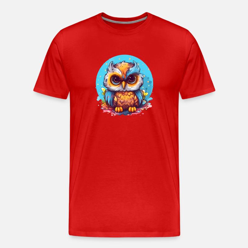Niedliche Wachsame Eule | Nachtschwärmer Eule - Männer Premium Bio T-Shirt - Rot