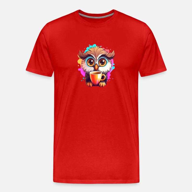 Niedliche Wachsame Eule | Nachtschwärmer Eule - Männer Premium Bio T-Shirt - Rot