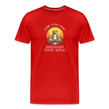 Yoga Meditation Frog: Soul Discovery Apparel - Men's Premium Organic T-Shirt - red - Front - Damien (186cm)
