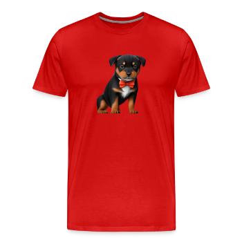 Dog puppy Rottweiler with bow tie dog suit dogs - Men's Premium Organic T-Shirt - red - Front - Damien (186cm)