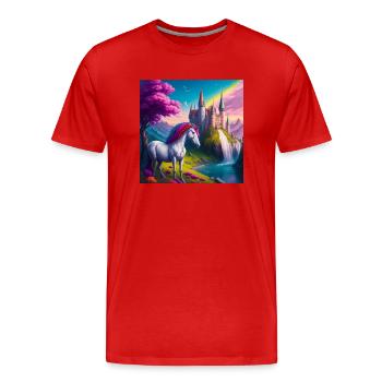 Licorne magique au pays des merveilles - T-shirt bio Premium Homme - rouge - Devant - Damien (186cm)
