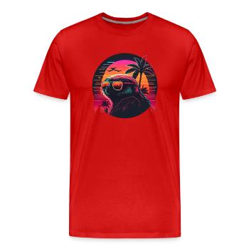 Synthwave Sloth Sunset - Men's Premium Organic T-Shirt - red - Front - Damien (186cm)