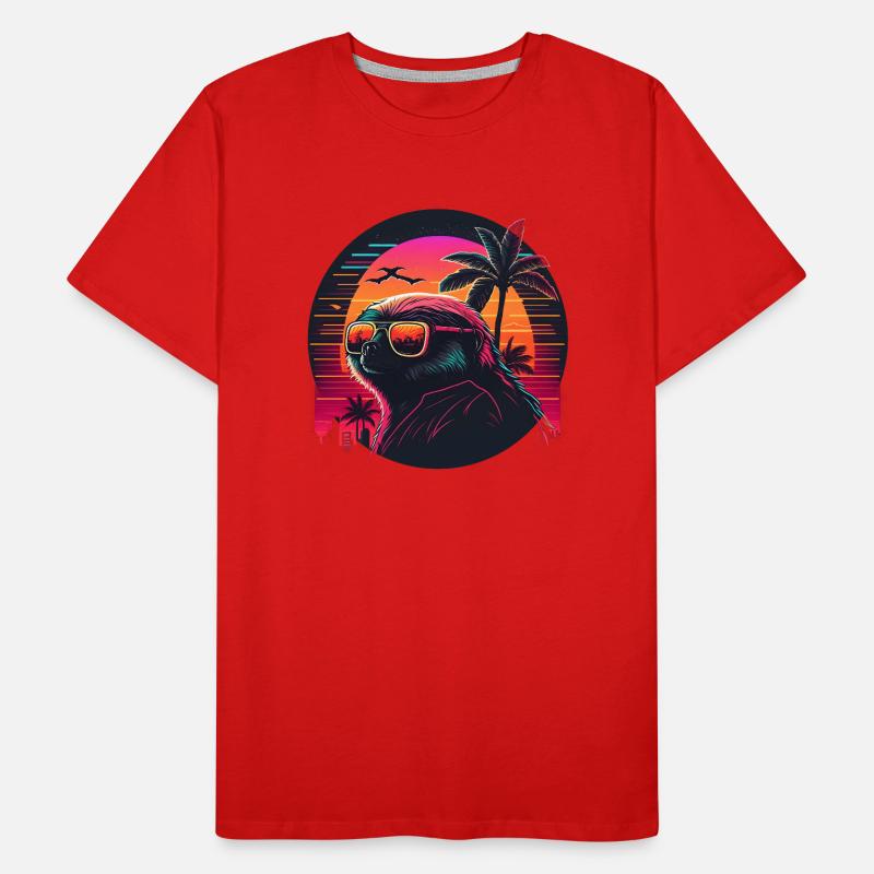Synthwave Sloth Sunset Men's Premium Organic T-Shirt