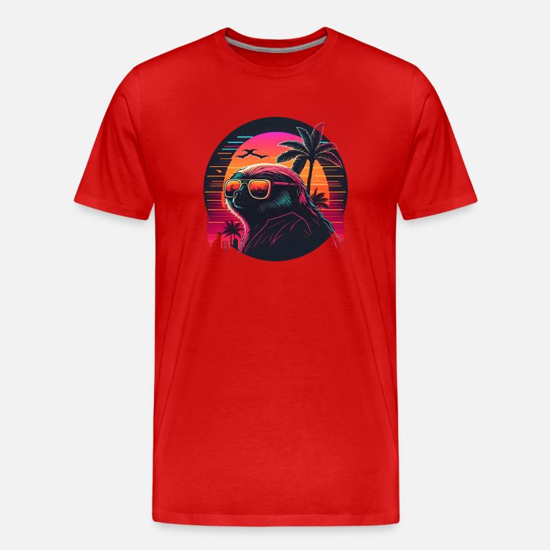 Synthwave Sloth Sunset - Männer Premium Bio T-Shirt - Rot