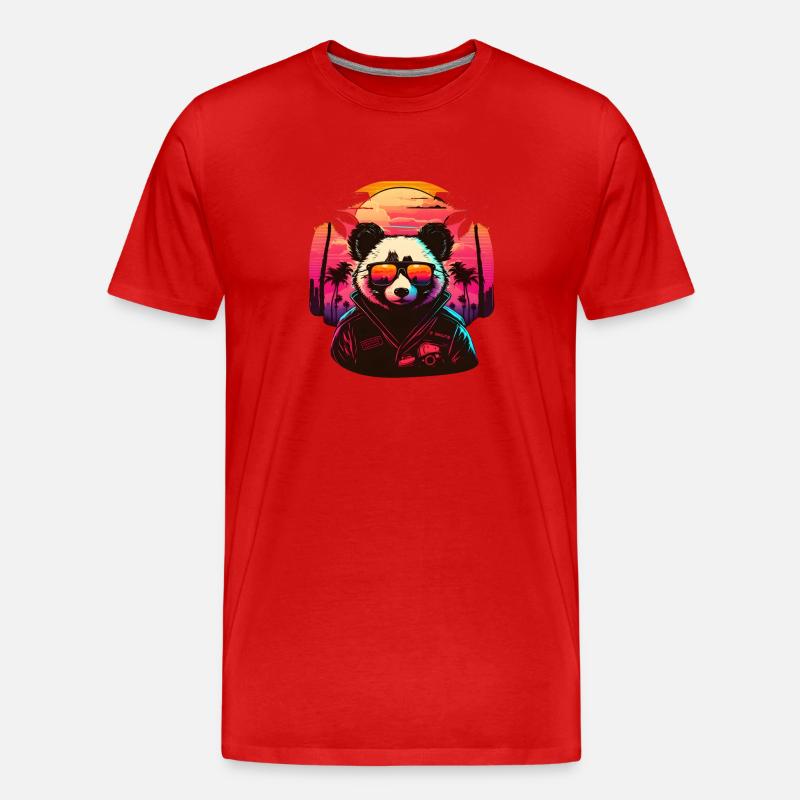 Synthwave Panda Sunset - Männer Premium Bio T-Shirt - Rot