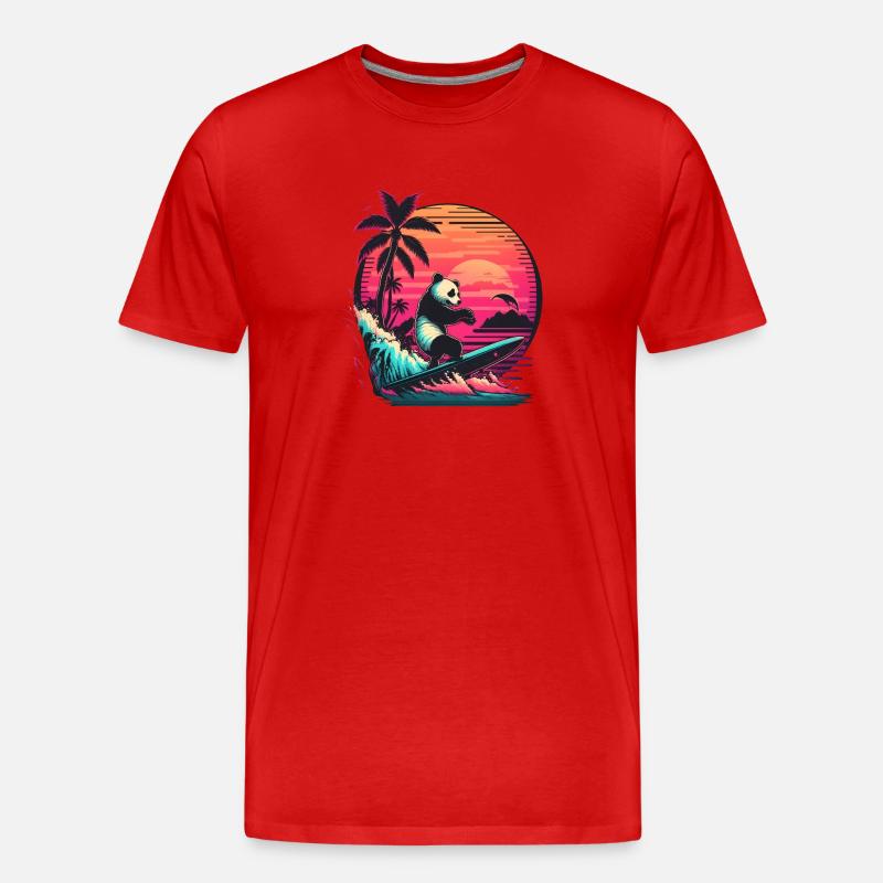 Synthwave surfing Panda Sunset - Männer Premium Bio T-Shirt - Rot
