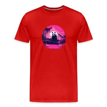 Synthwave Panda Japan Sunset - Männer Premium Bio T-Shirt - Rot - Vorne - Damien (186cm)
