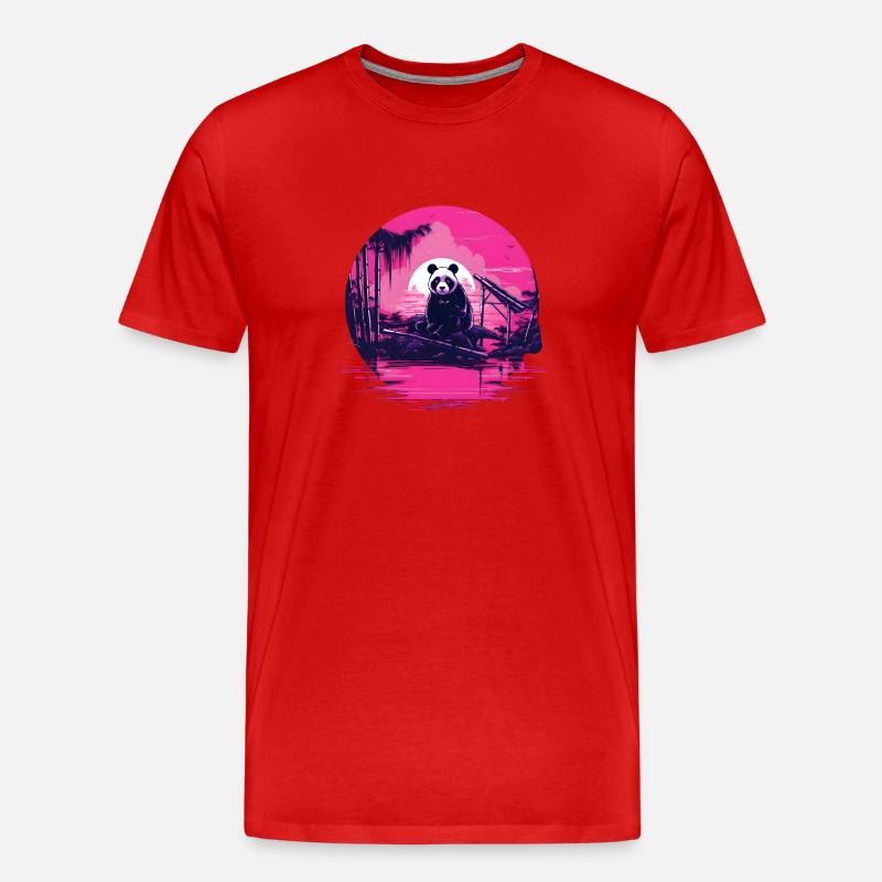 Synthwave Panda Japan Sunset - Männer Premium Bio T-Shirt - Rot