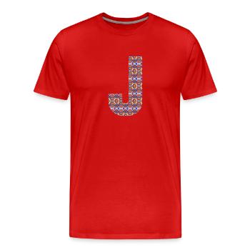 Lettre monogramme J - motif géométrique - T-shirt bio Premium Homme - rouge - Devant - Damien (186cm)