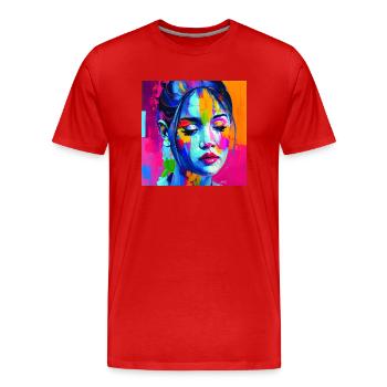 farbiges Gesicht - in Gedanken - Männer Premium Bio T-Shirt - Rot - Vorne - Damien (186cm)