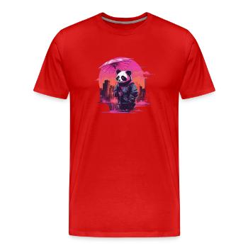 Synthwave Mignon Panda asiatique avec parapluie - T-shirt bio Premium Homme - rouge - Devant - Damien (186cm)