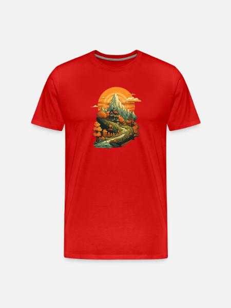 Herbstliche Landschaft - Männer Premium Bio T-Shirt - Rot
