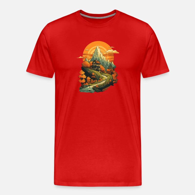 Herbstliche Landschaft - Männer Premium Bio T-Shirt - Rot