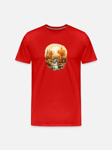 Herbstliche Landschaft - Männer Premium Bio T-Shirt - Rot
