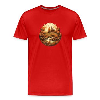 Herbstliche Landschaft - Männer Premium Bio T-Shirt - Rot - Vorne - Damien (186cm)