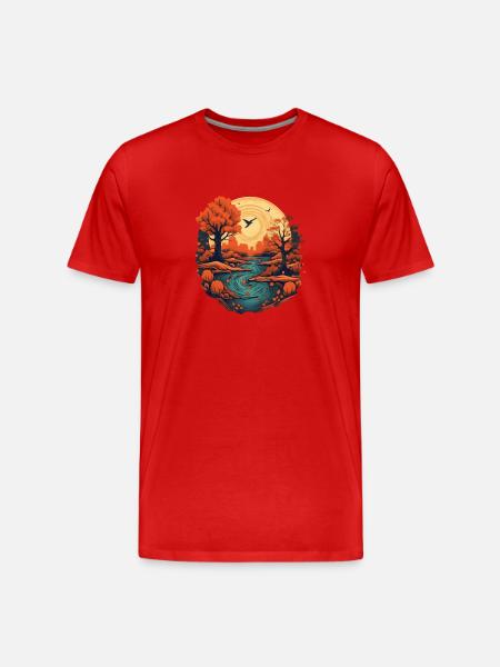 Herbstliche Landschaft - Männer Premium Bio T-Shirt - Rot