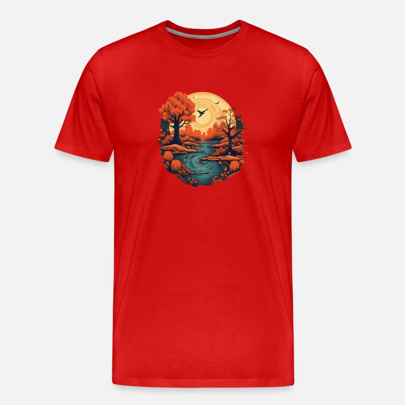 Herbstliche Landschaft - Männer Premium Bio T-Shirt - Rot