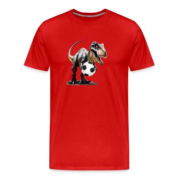 Dinosaurs with soccer ball - Men's Premium Organic T-Shirt - red - Front - Damien (186cm)