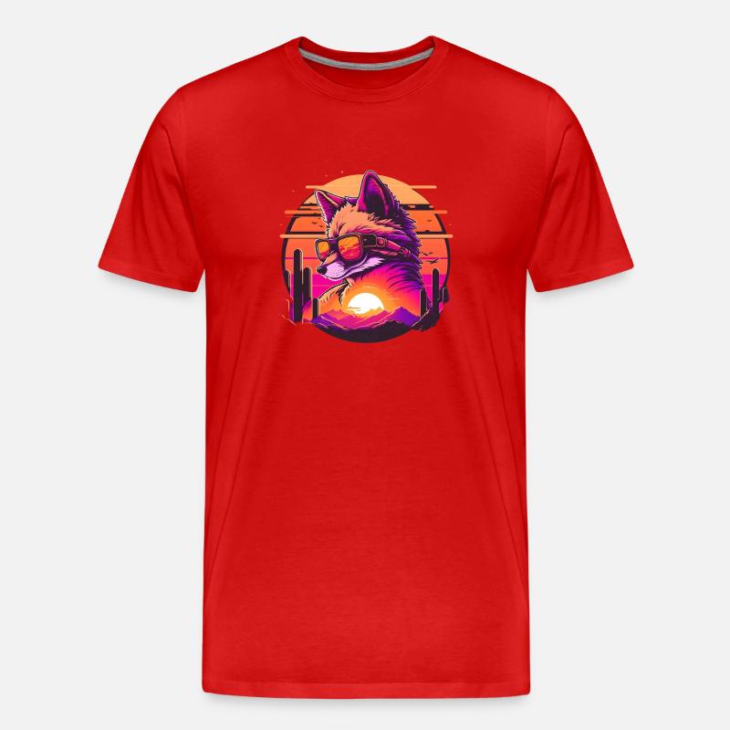Synthwave Fox Sunset - Männer Premium Bio T-Shirt - Rot