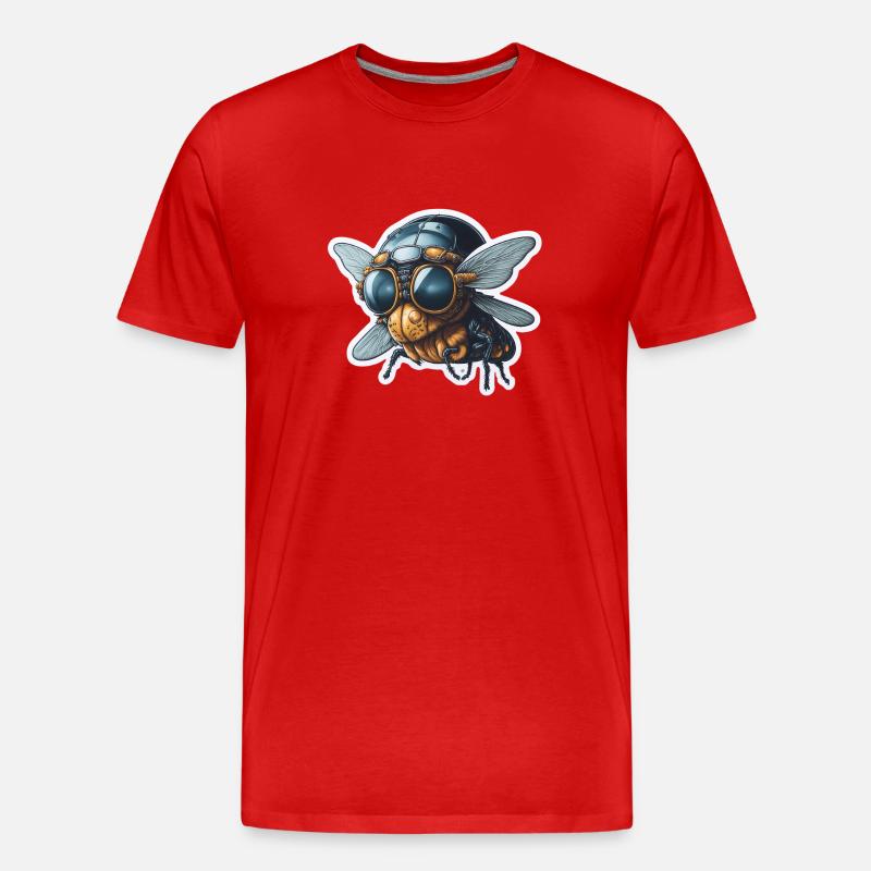 Lustig Fliege mit Pilotenbrille - Männer Premium Bio T-Shirt - Rot