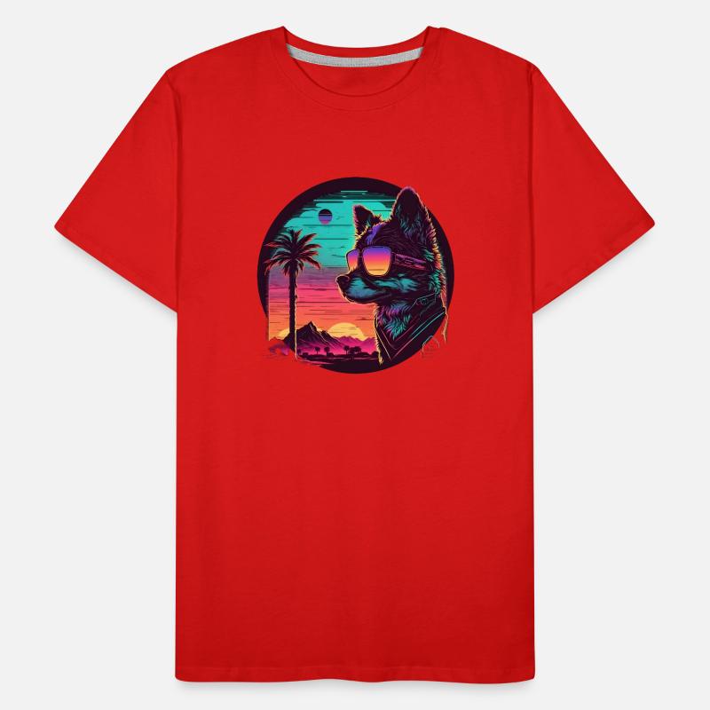 Synthwave chien coucher de soleil T-shirt bio Premium Homme